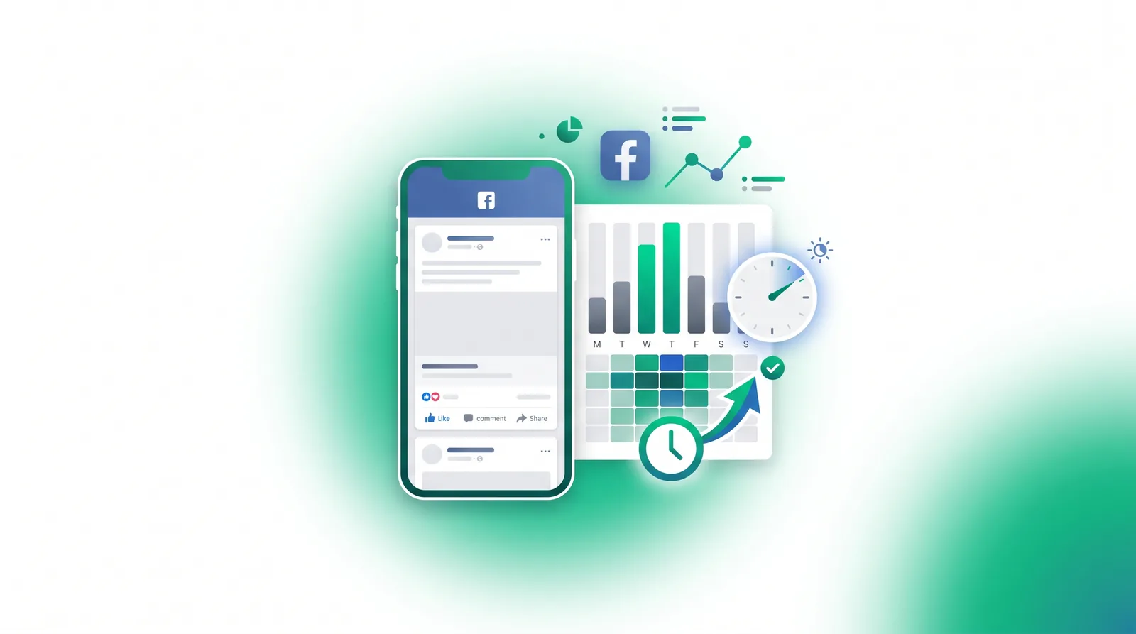 Best time to post on Facebook heatmap showing peak engagement Tuesday through Thursday