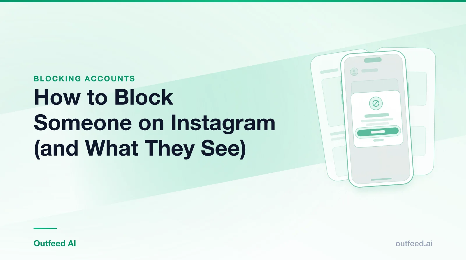 Title card reading 'How to Block Someone on Instagram (and What They See)' with a phone outline and layered screens on an emerald gradient