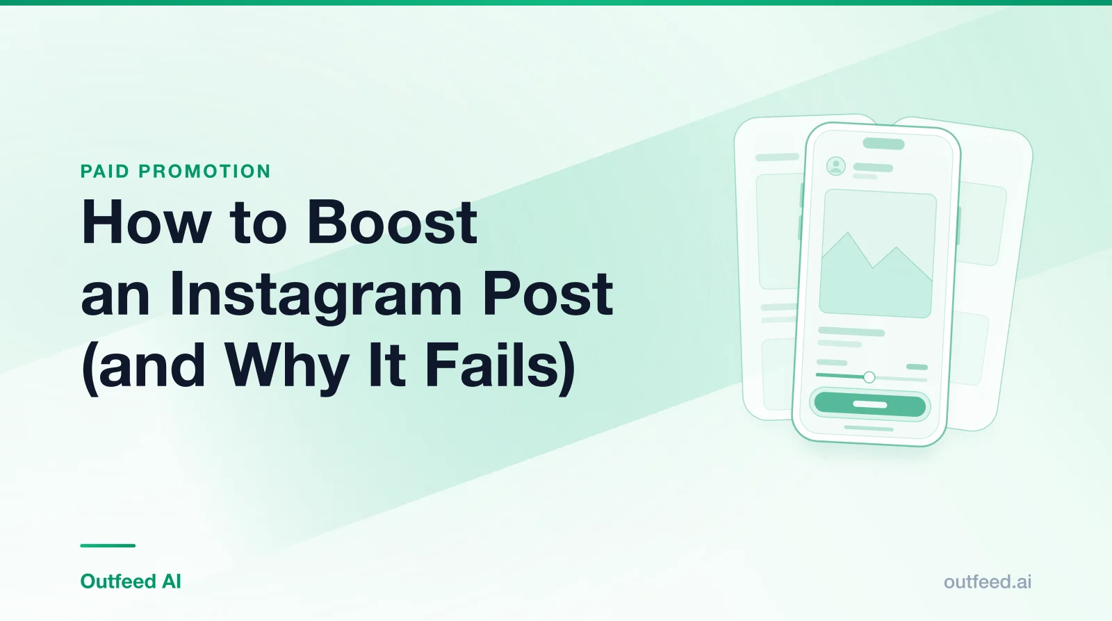 Title card reading 'How to Boost an Instagram Post (and Why It Fails)' with a phone outline and layered screens on an emerald gradient