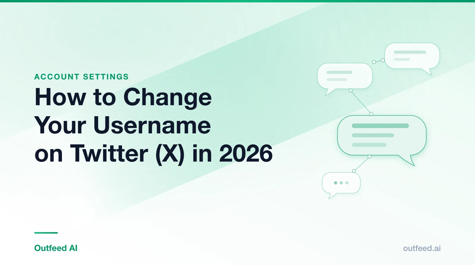 Title card reading 'How to Change Your Username on Twitter (X) in 2026' with linked speech bubbles on an emerald gradient