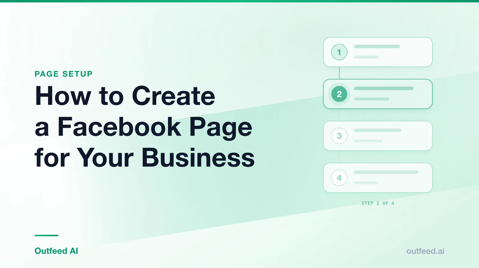 Title card reading 'How to Create a Facebook Page for Your Business' with numbered step cards on an emerald gradient