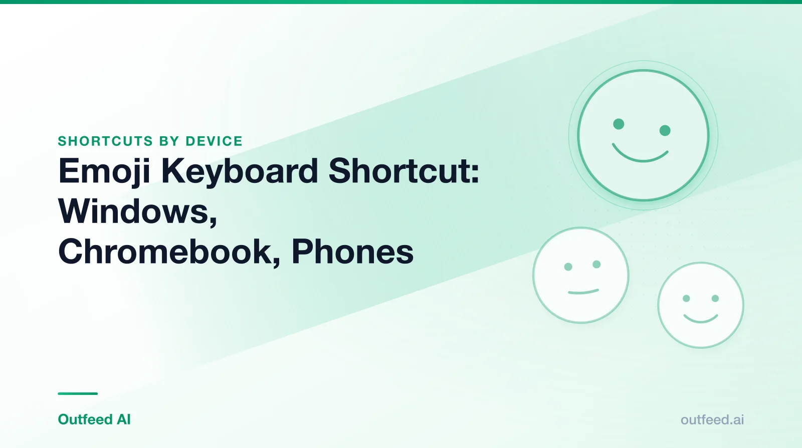 Title card reading 'Emoji Keyboard Shortcut: Windows, Chromebook, Phones' with simple line-drawn faces on an emerald gradient