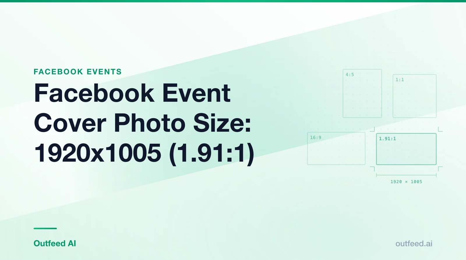 Title card reading 'Facebook Event Cover Photo Size: 1920x1005 (1.91:1)' with outlined aspect-ratio frames on an emerald gradient