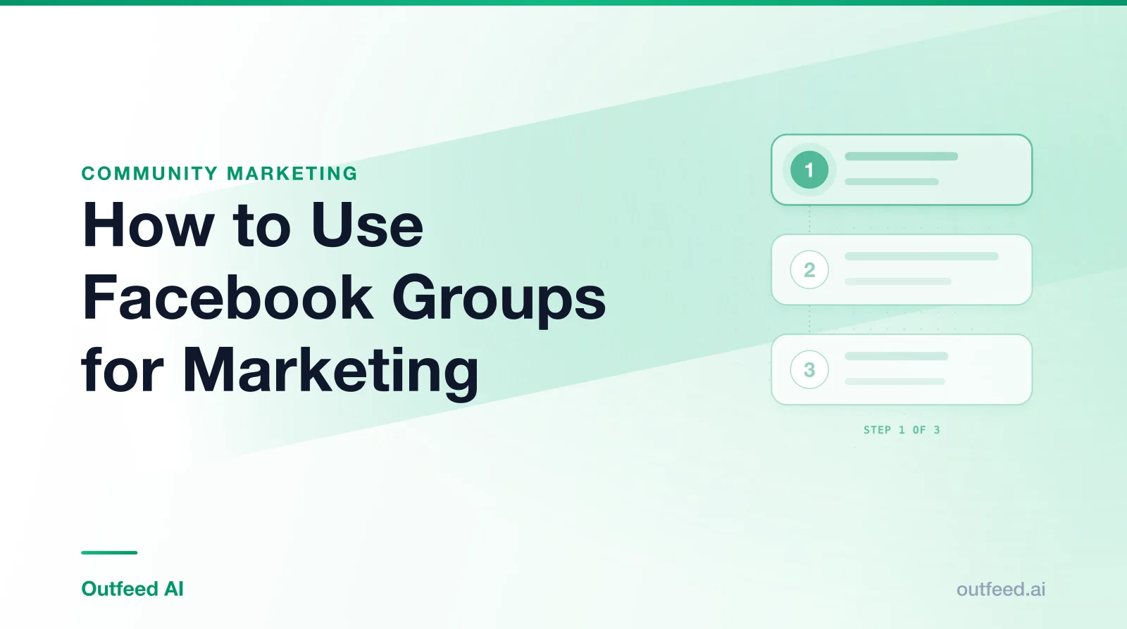 Title card reading 'How to Use Facebook Groups for Marketing' with numbered step cards on an emerald gradient