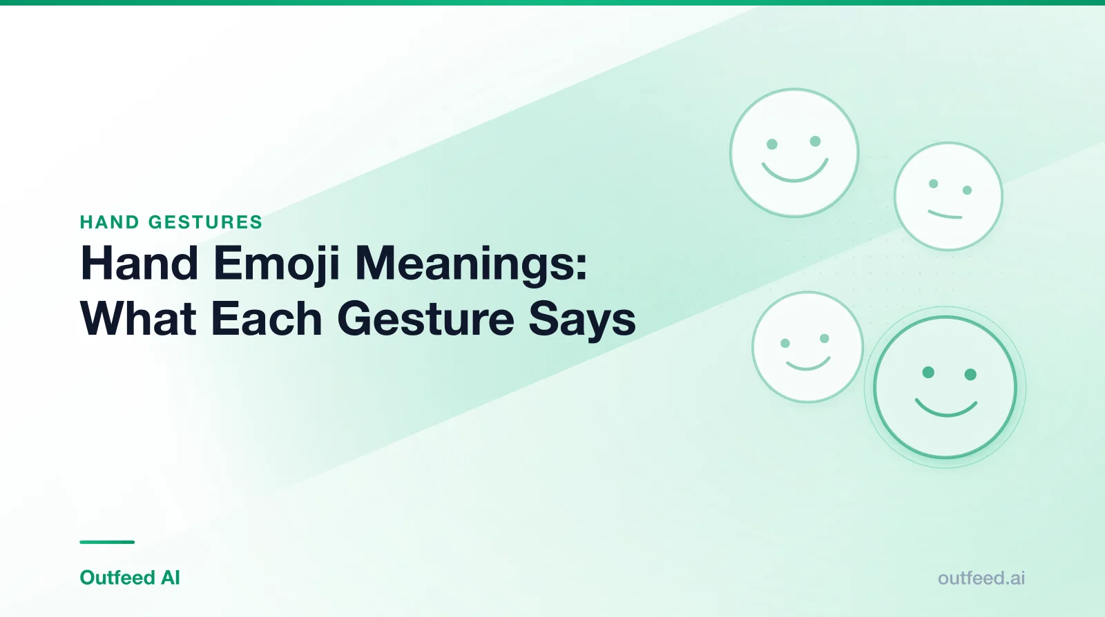Title card reading 'Hand Emoji Meanings: What Each Gesture Says' with simple line-drawn faces on an emerald gradient