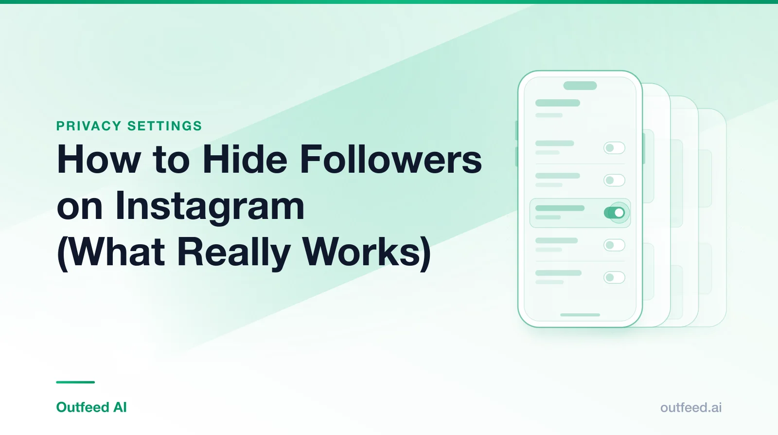 Title card reading 'How to Hide Followers on Instagram (What Really Works)' with a phone outline and layered screens on an emerald gradient