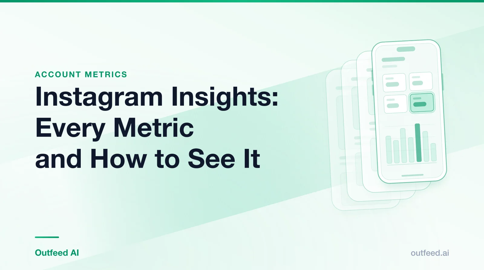 Title card reading 'Instagram Insights: Every Metric and How to See It' with a phone outline and layered screens on an emerald gradient