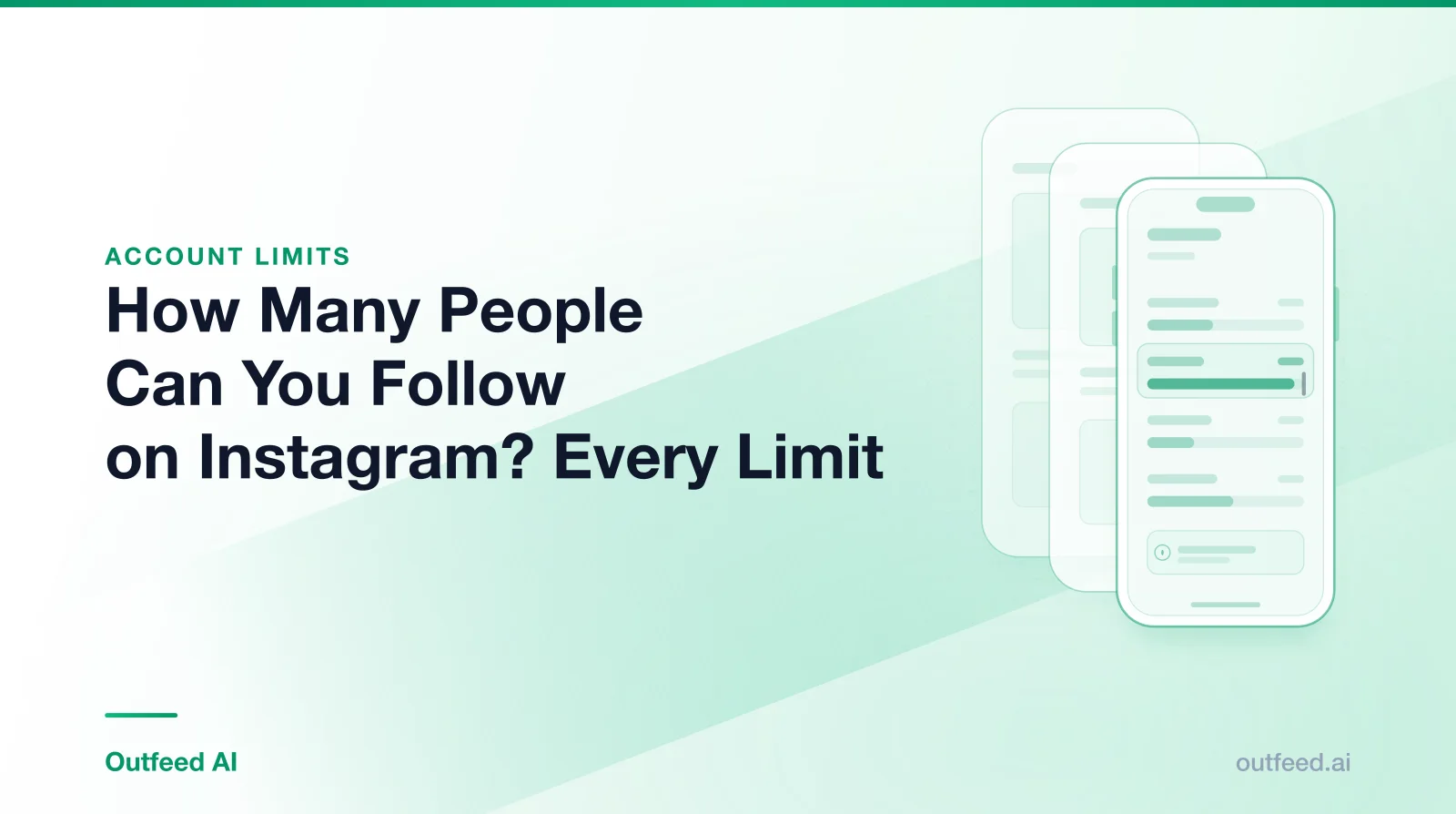 Title card reading 'How Many People Can You Follow on Instagram? Every Limit' with a phone outline and layered screens on an emerald gradient