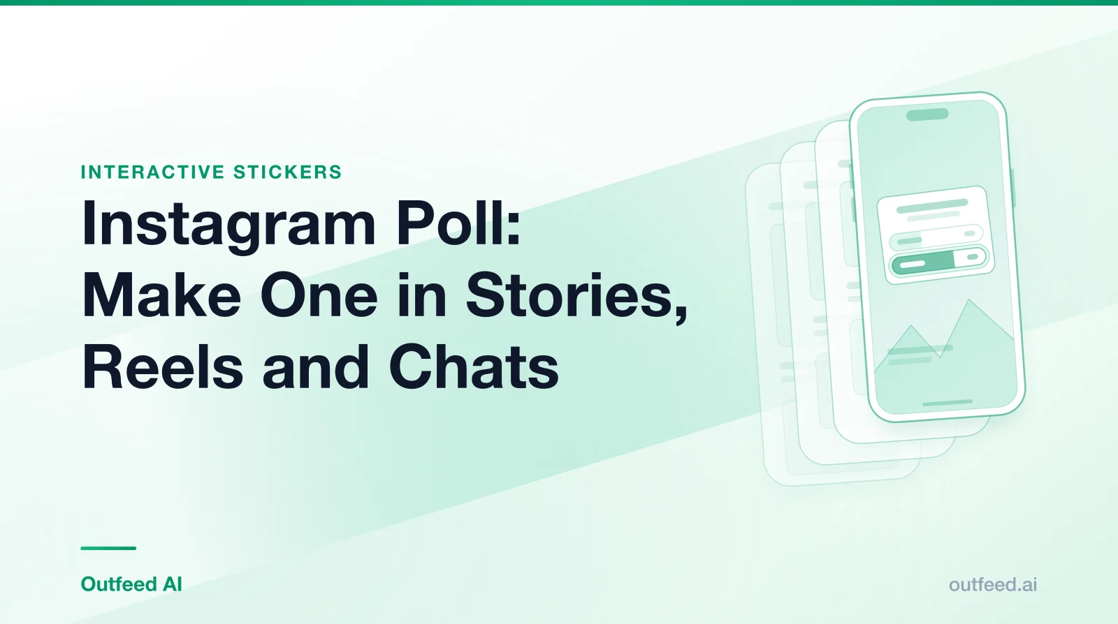 Title card reading 'Instagram Poll: Make One in Stories, Reels and Chats' with a phone outline and layered screens on an emerald gradient