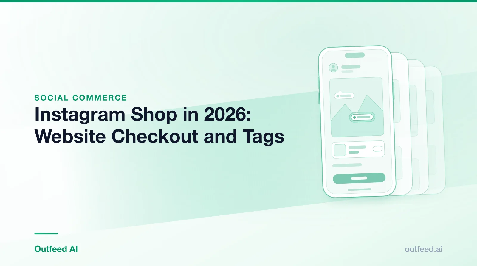 Title card reading 'Instagram Shop in 2026: Website Checkout and Tags' with a phone outline and layered screens on an emerald gradient