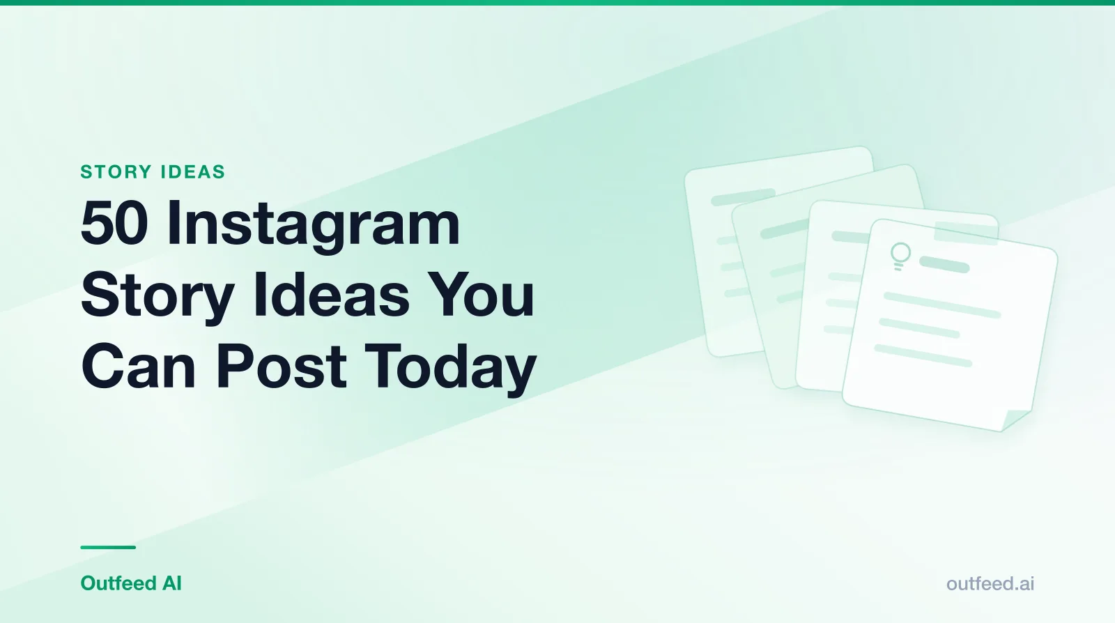 Title card reading '50 Instagram Story Ideas You Can Post Today' with stacked idea cards on an emerald gradient