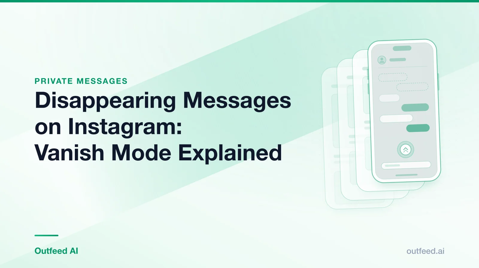 Title card reading 'Disappearing Messages on Instagram: Vanish Mode Explained' with a phone outline and layered screens on an emerald gradient