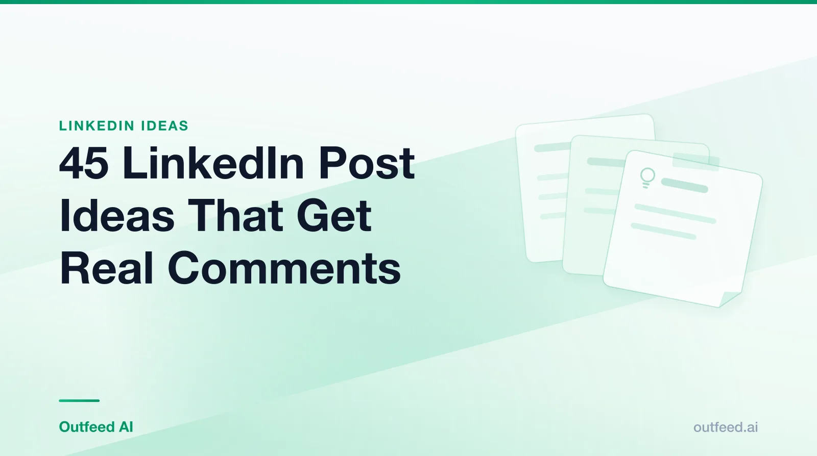 Title card reading '45 LinkedIn Post Ideas That Get Real Comments' with stacked idea cards on an emerald gradient