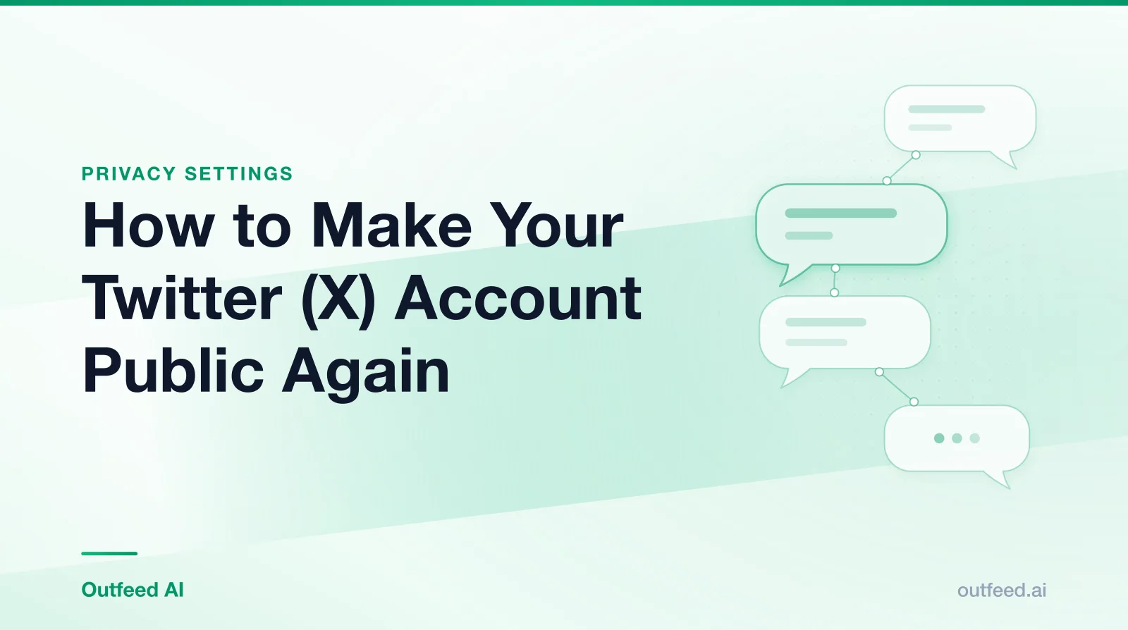 Title card reading 'How to Make Your Twitter (X) Account Public Again' with linked speech bubbles on an emerald gradient