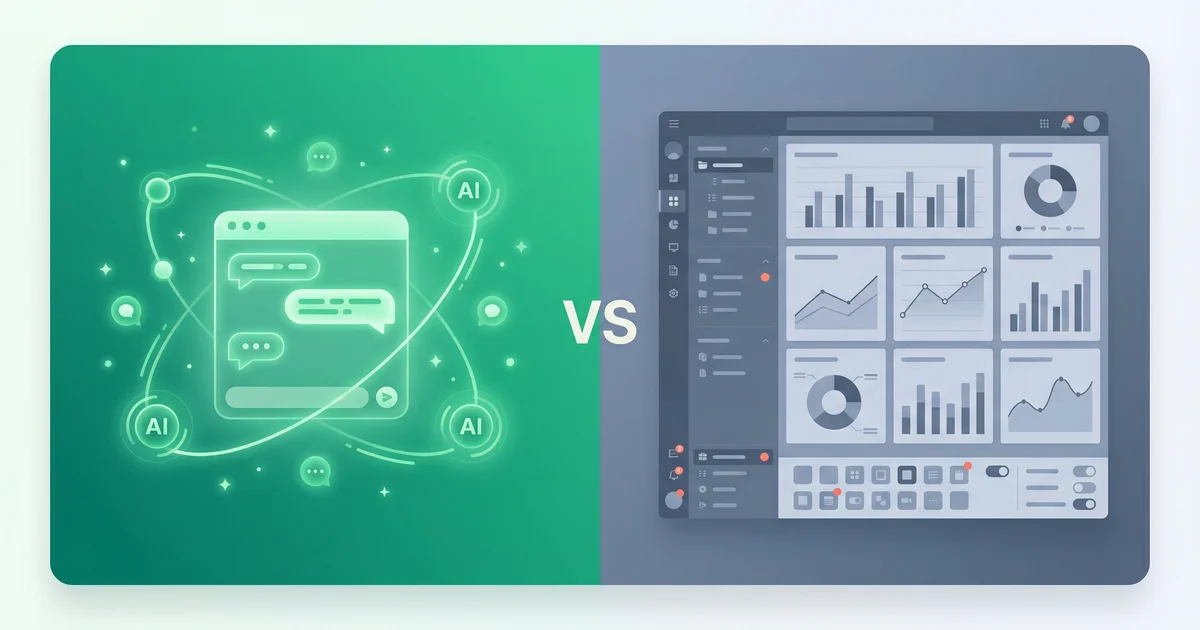 Outfeed AI vs Hootsuite comparison showing chat-first AI interface versus traditional enterprise dashboard