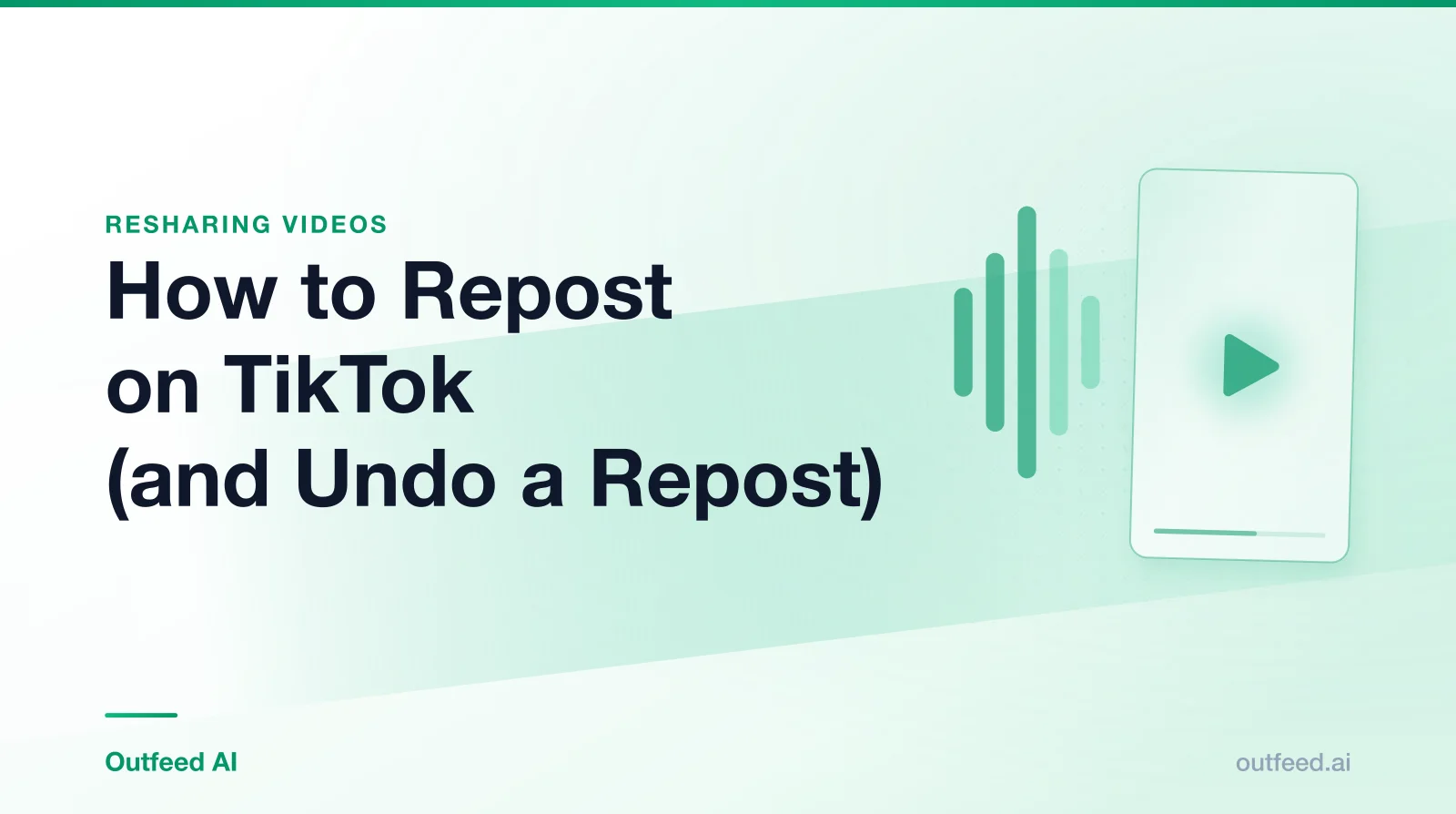 Title card reading 'How to Repost on TikTok (and Undo a Repost)' with a vertical video frame and sound waves on an emerald gradient