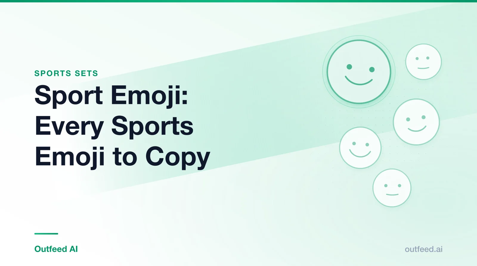 Title card reading 'Sport Emoji: Every Sports Emoji to Copy' with simple line-drawn faces on an emerald gradient