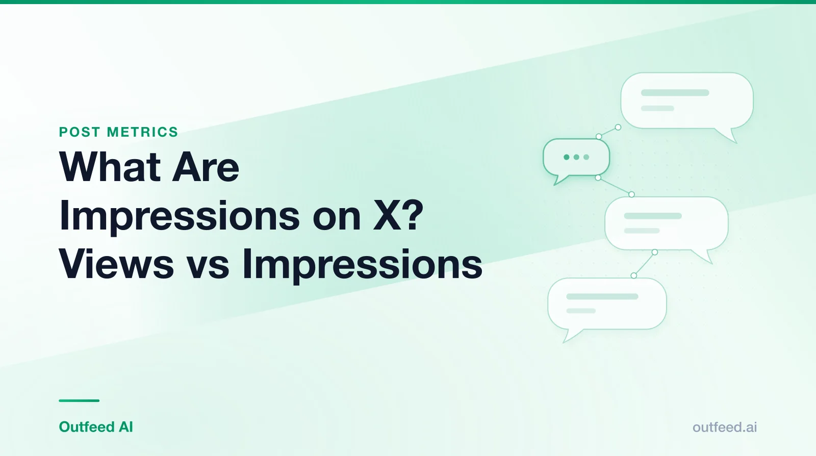 Title card reading 'What Are Impressions on X? Views vs Impressions' with linked speech bubbles on an emerald gradient